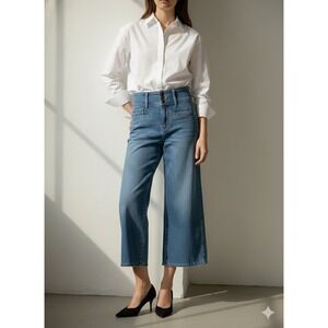 PILCRO Anthropologie High Rise Wide Leg Jeans Triple Button Trouser Denim 27